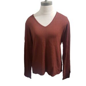 CT1965 T Tahari Brown Lightweight V-neck Sweater L/G